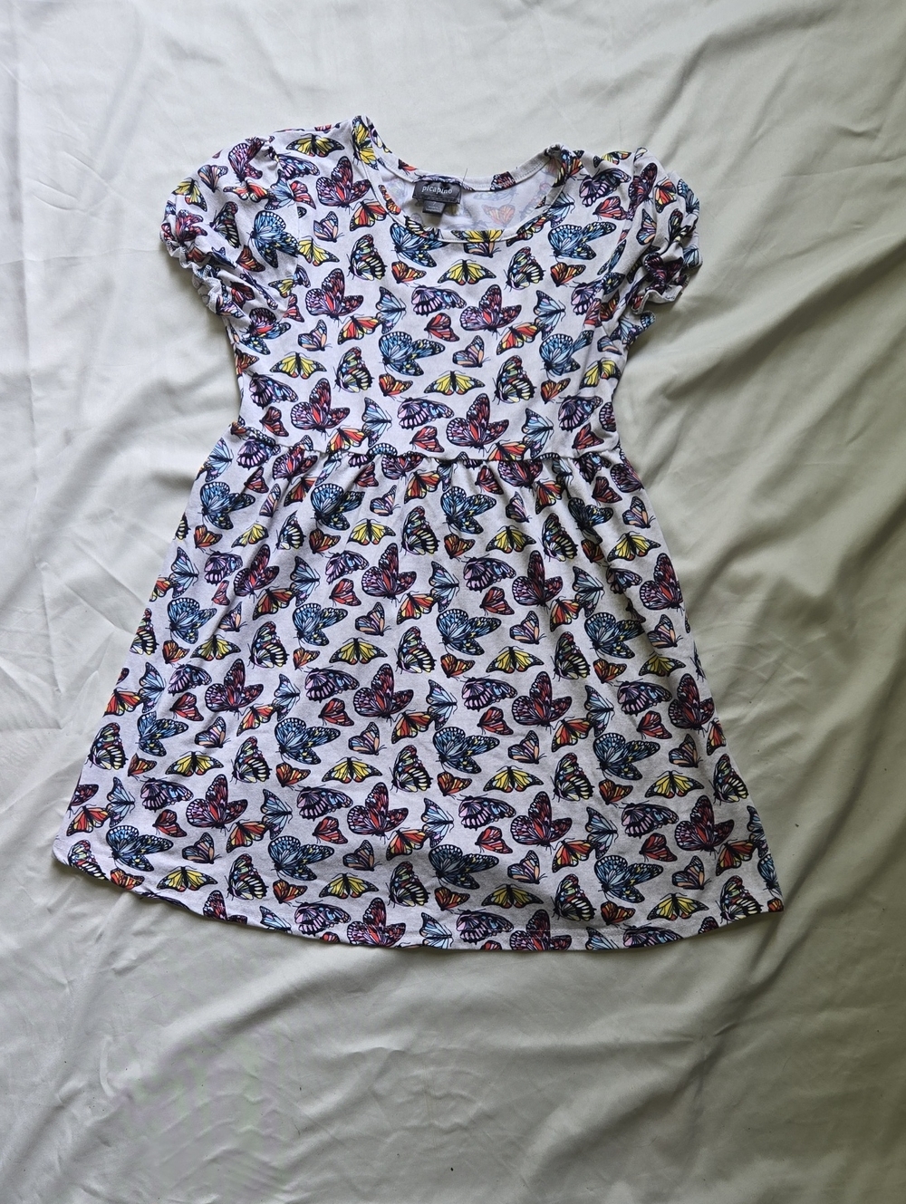 White Butterfly Print Casual Dress for Girls